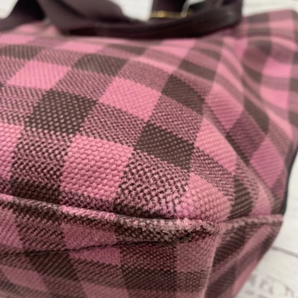 Coach Gingham Pink Tote Bag With Coach Leather Tag - Picture 11 of 14